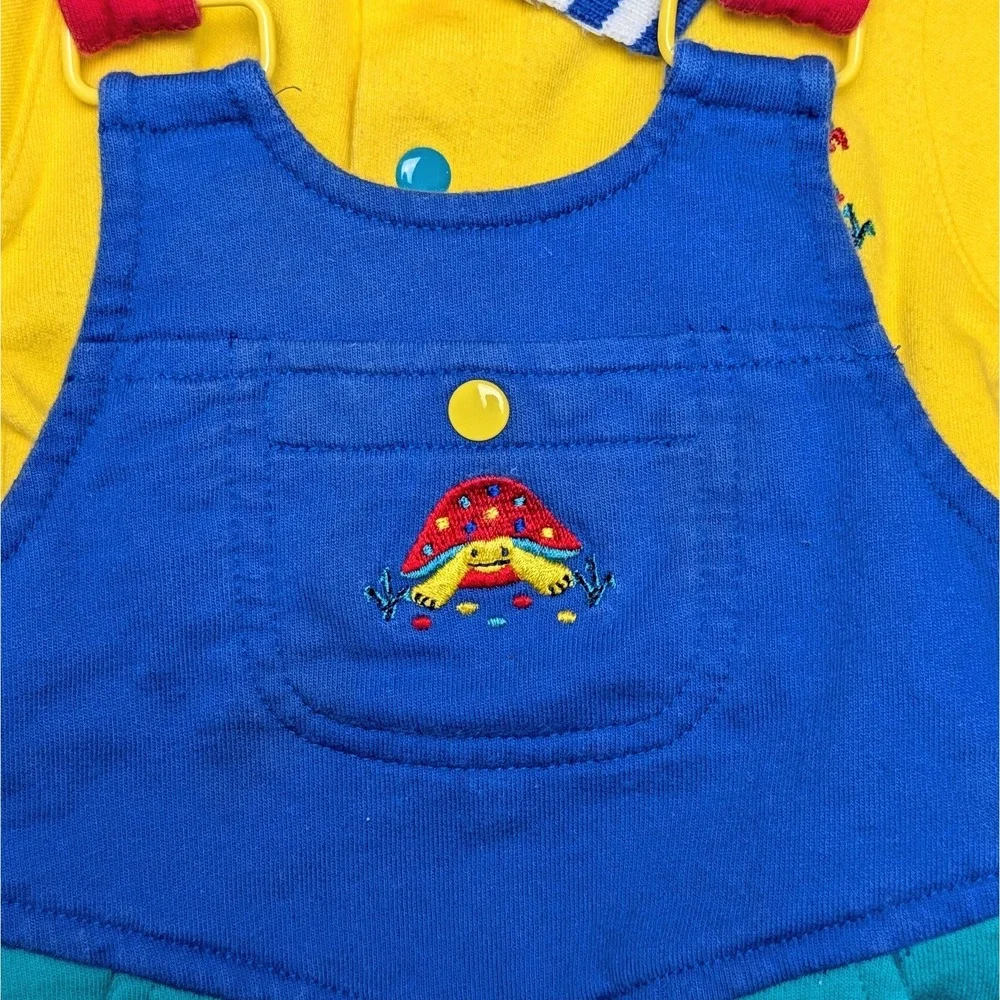 VTG Gymboree Turtle Bubble Overalls Shirt 2pc Set‎ Rainbow Tag 90s Baby Newborn